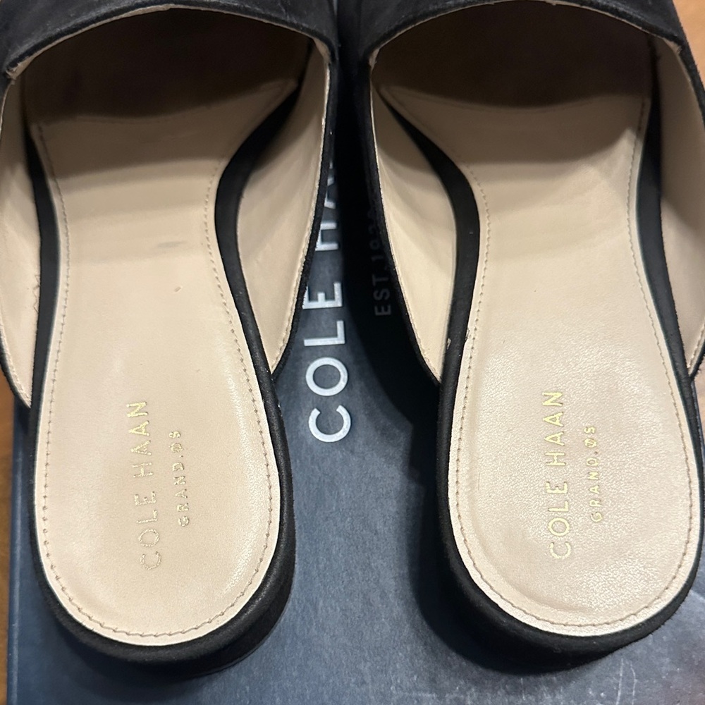 Cole Haan Black Suede Pointed Toe Slip-On Mules - Picture 2 of 8
